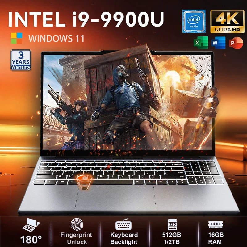 Windows 11 15.6" Ultra Slim Portable Laptop intel Core i9-9900U 16GB RAM 1TB 2TB SSD Fingerprint Office Gaming Laptop PC