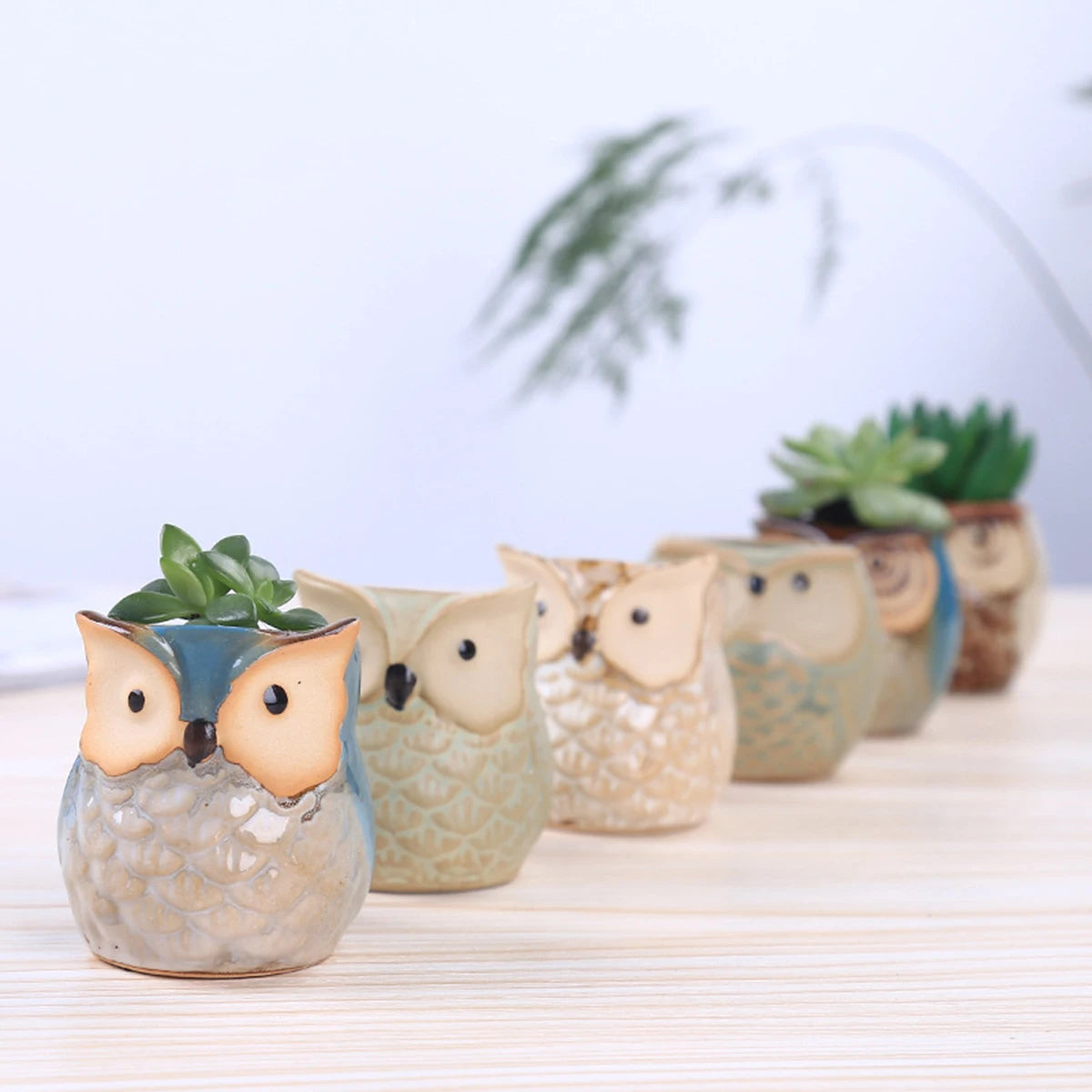 Home Garden Supplies Decoration Ceramic Flowerpots Miniature Model Cute Owl Succulent Flower Pot Desktop