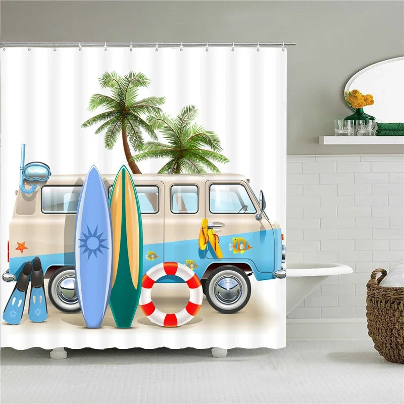 Seascape Beach Shower Curtains Bathroom Shower Curtain 3D Fabric Shower Curtain Waterproof Shower Curtain Cortina de Ducha
