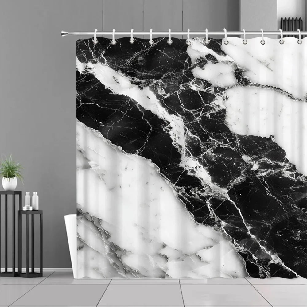 Gray Golden Crackle Marble Shower Curtain Set Modern Creative Marble Texture Fabric Bathroom Decor Curtain and Non-Slip Bath Mat