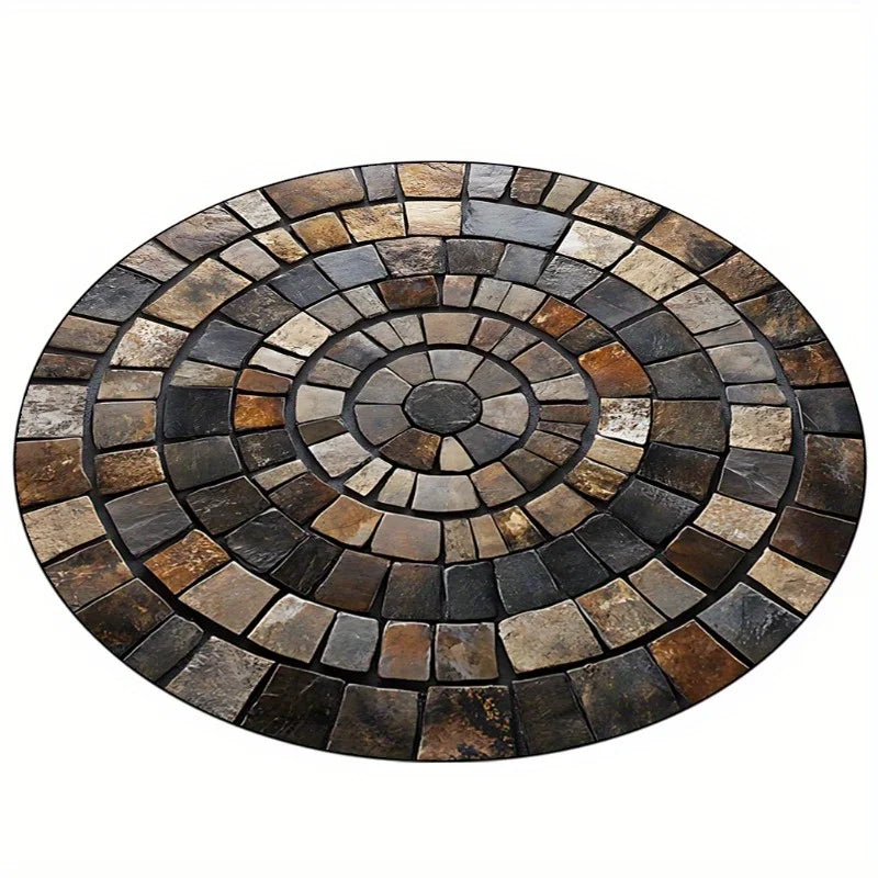 Spiral Stone Mat, Durable Polyester, Hand-Washable & Fade-Resistant, Stylish Round Area Rug for Outdoor/Indoor