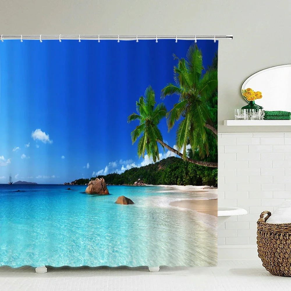 Seascape Beach Shower Curtains Bathroom Shower Curtain 3D Fabric Shower Curtain Waterproof Shower Curtain Cortina de Ducha