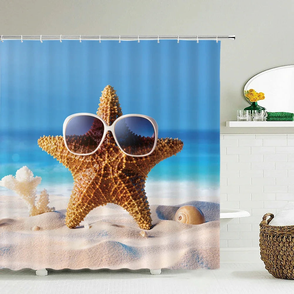 Seascape Beach Shower Curtains Bathroom Shower Curtain 3D Fabric Shower Curtain Waterproof Shower Curtain Cortina de Ducha