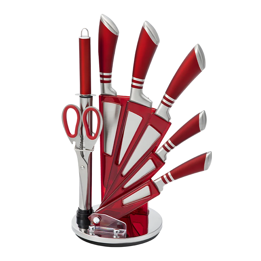 MDHAND 9Pcs Stainless Steel Knife Block Set with Sharpener Cutting Slicing Fruit Meat Cleaver Utility Knife Knives Accessories