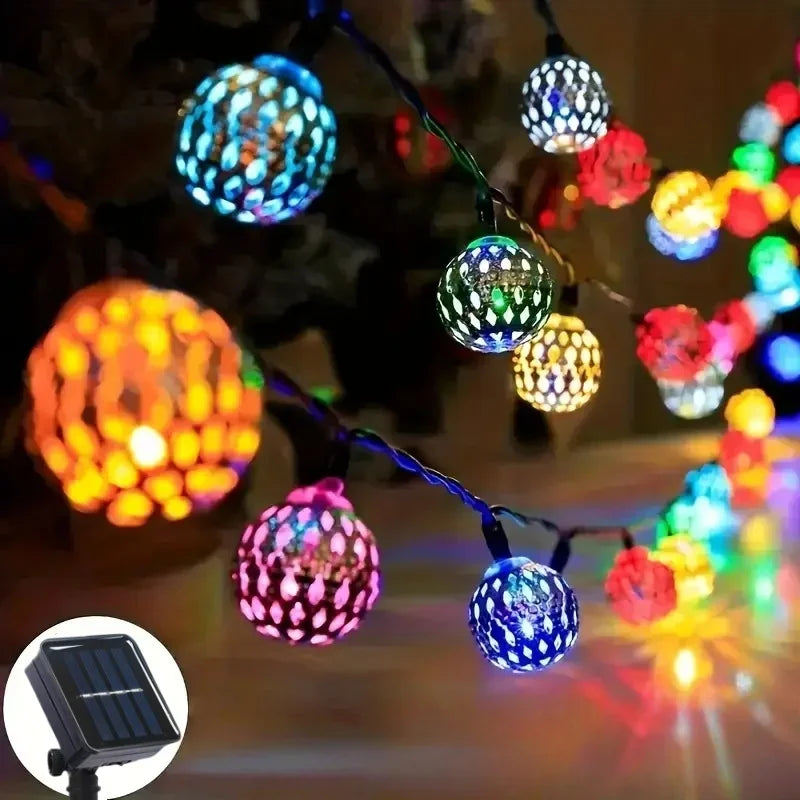 Solar Moroccan Ball String Lights LED Solar Outdoor Fairy Lamp Hanging Festival for Garden Christmas Wedding Halloween Decor