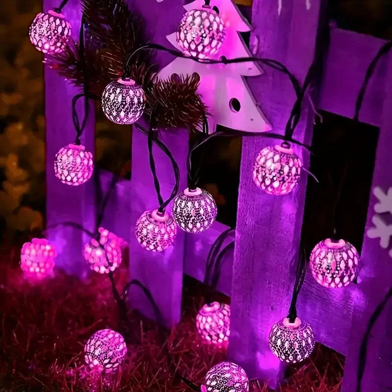 Solar Moroccan Ball String Lights LED Solar Outdoor Fairy Lamp Hanging Festival for Garden Christmas Wedding Halloween Decor