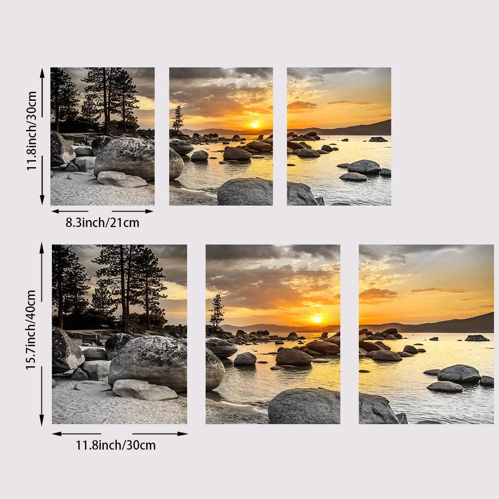 3PCS Frameless Canvas Paintings Sunset Sea Beach Natural Landscape Poster and Prints Wall Art Picture for Living Room Home Decor