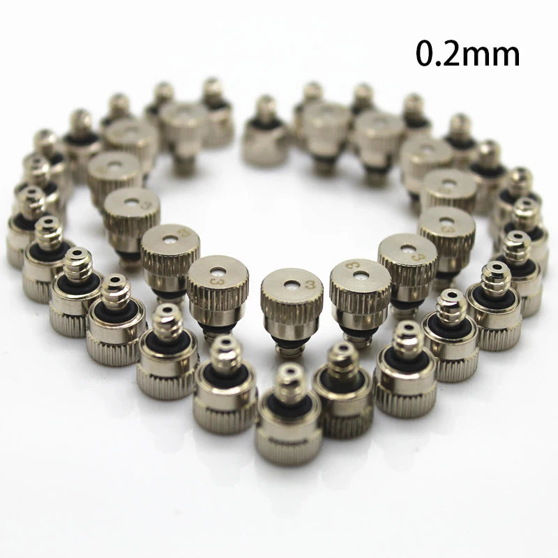 10PCS Nickel Plated Thread Brass Misting Nozzle 0.1-0.5mm Orifice Mister Parts Fog Nozzle For Misting System Outdoor Cooling