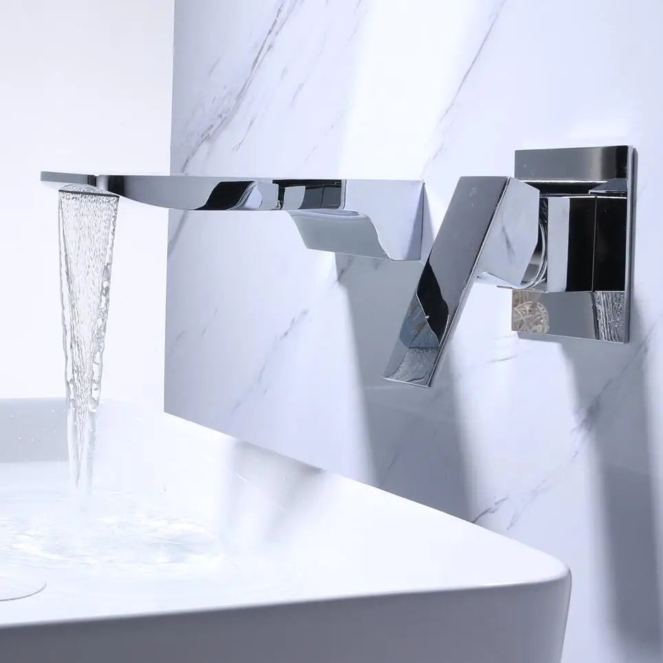BAKALA Bright Chrome Bathroom Waterfall Basin Mixer Faucet Single Lever Wall Mounted Washing Basin