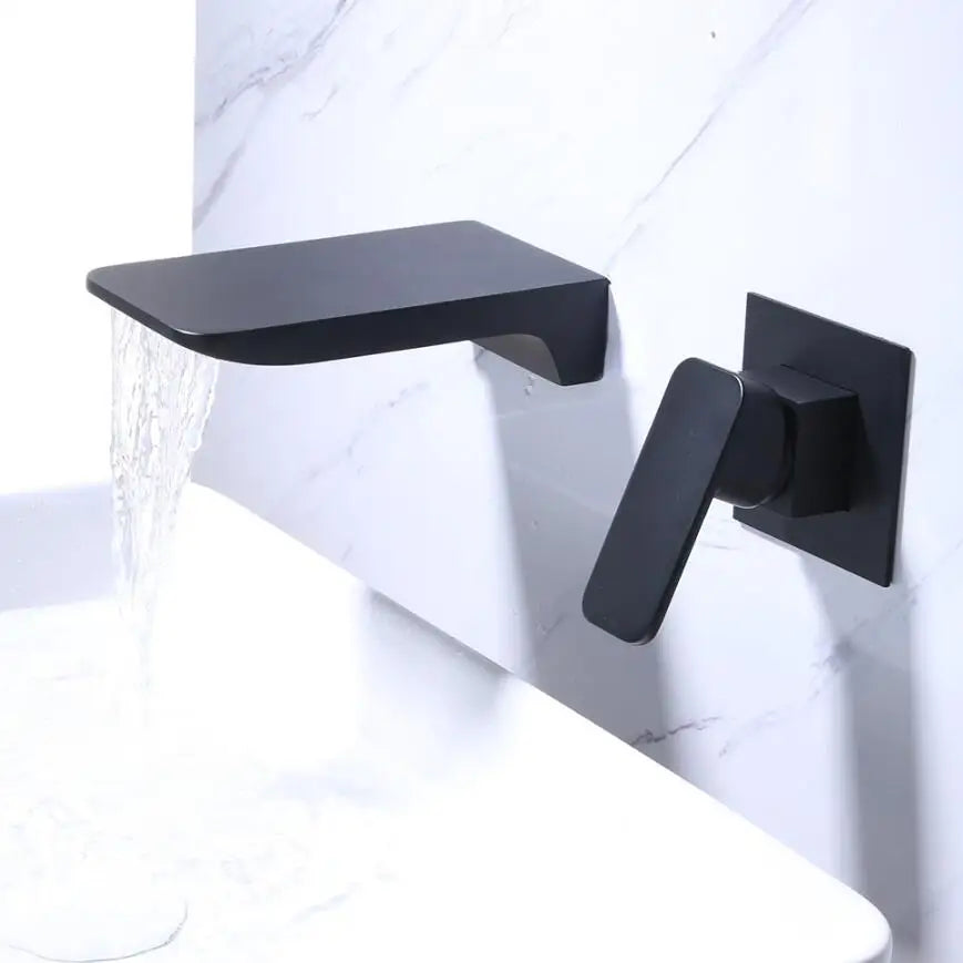 BAKALA Bright Chrome Bathroom Waterfall Basin Mixer Faucet Single Lever Wall Mounted Washing Basin