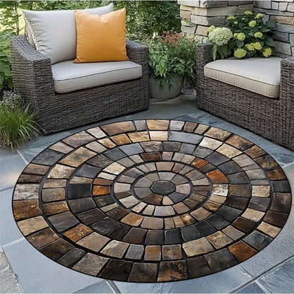 Spiral Stone Mat, Durable Polyester, Hand-Washable &amp; Fade-Resistant, Stylish Round Area Rug for Outdoor/Indoor
