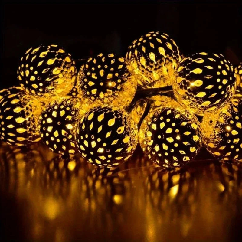 Solar Moroccan Ball String Lights LED Solar Outdoor Fairy Lamp Hanging Festival for Garden Christmas Wedding Halloween Decor