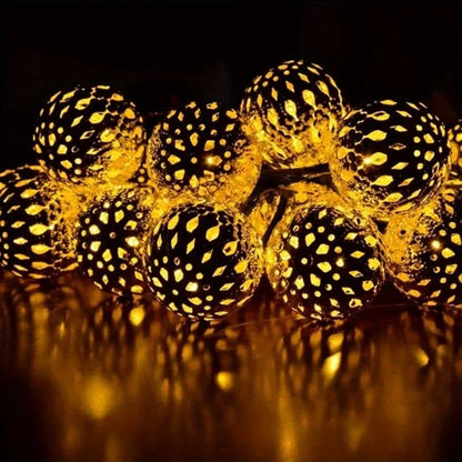 Solar Moroccan Ball String Lights LED Solar Outdoor Fairy Lamp Hanging Festival for Garden Christmas Wedding Halloween Decor