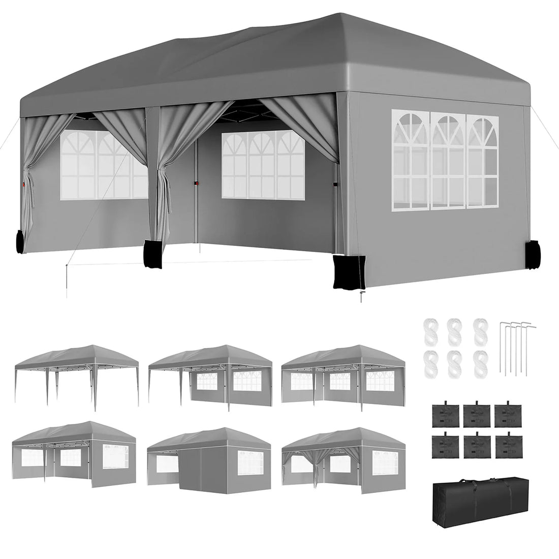 10x20 FT Pop Up Canopy Tent Heavy Duty Outdoor Party Gazebo With 6 Removable Sidewalls Waterproof For Wedding Backyard