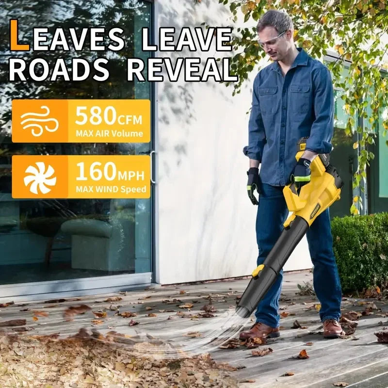 Cordless Electric Leaf Blower Cleaner Snowblower Adjustable 6 Speed Levels With 2 Batteries For Garden Lawn Care 580CFM/160MPH