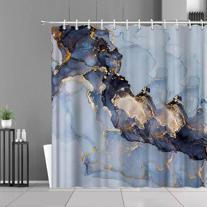Gray Golden Crackle Marble Shower Curtain Set Modern Creative Marble Texture Fabric Bathroom Decor Curtain and Non-Slip Bath Mat