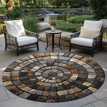 Spiral Stone Mat, Durable Polyester, Hand-Washable &amp; Fade-Resistant, Stylish Round Area Rug for Outdoor/Indoor