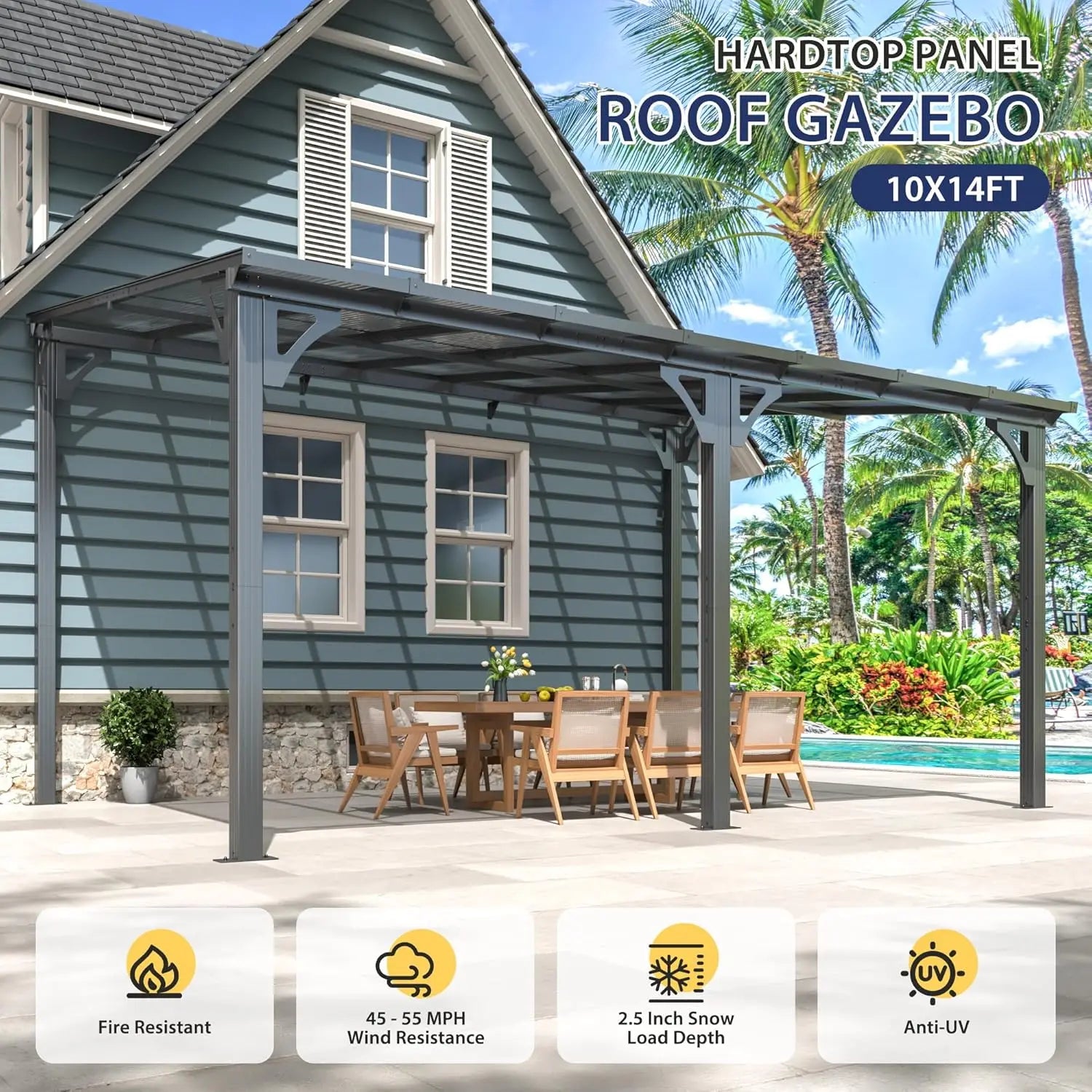 10x14 FT Lean To Gazebo, Pergolas and Gazebos Clearance, Awnings for Patio Covers for Shade and Rain Outdoor Gazebo