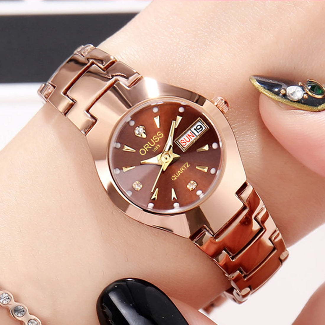 ORUSS Couple Watch Waterproof Casual Fashion Women Men Quartz Watches Ladies Stainless Date Week Men Clock Lover&