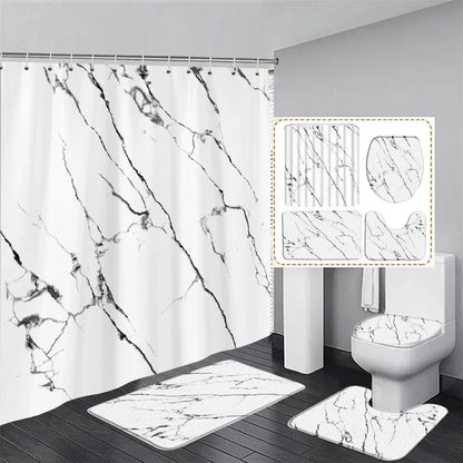 Gray Golden Crackle Marble Shower Curtain Set Modern Creative Marble Texture Fabric Bathroom Decor Curtain and Non-Slip Bath Mat