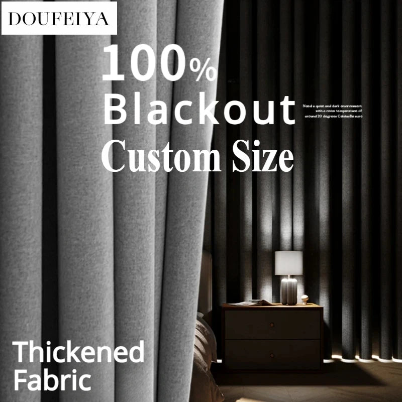 Custom Size Both Sides Linen 100% Blackout Curtains for Living Room Bedroom Dining Waterproof Garden Drapes Window Solid Color