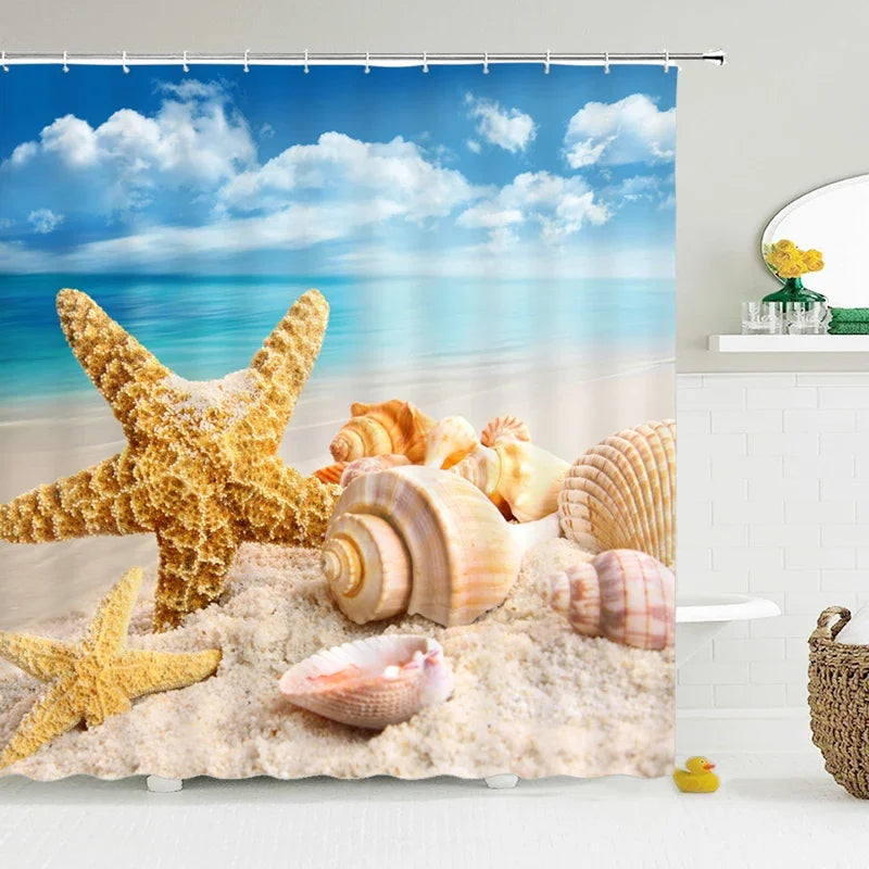 Seascape Beach Shower Curtains Bathroom Shower Curtain 3D Fabric Shower Curtain Waterproof Shower Curtain Cortina de Ducha