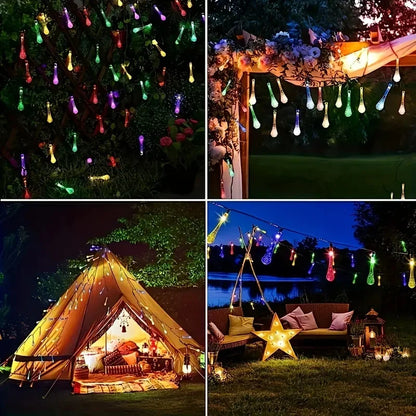 Solar LED String Lights Teardrop Water Drop Design 8 Modes Outdoor Christmas Decor for Garden Yard Wedding Courtyards Porches