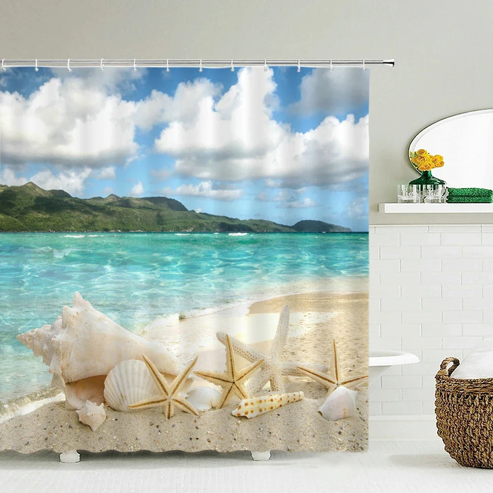 Seascape Beach Shower Curtains Bathroom Shower Curtain 3D Fabric Shower Curtain Waterproof Shower Curtain Cortina de Ducha