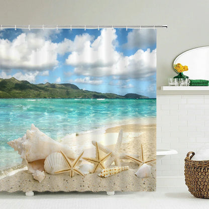 Seascape Beach Shower Curtains Bathroom Shower Curtain 3D Fabric Shower Curtain Waterproof Shower Curtain Cortina de Ducha