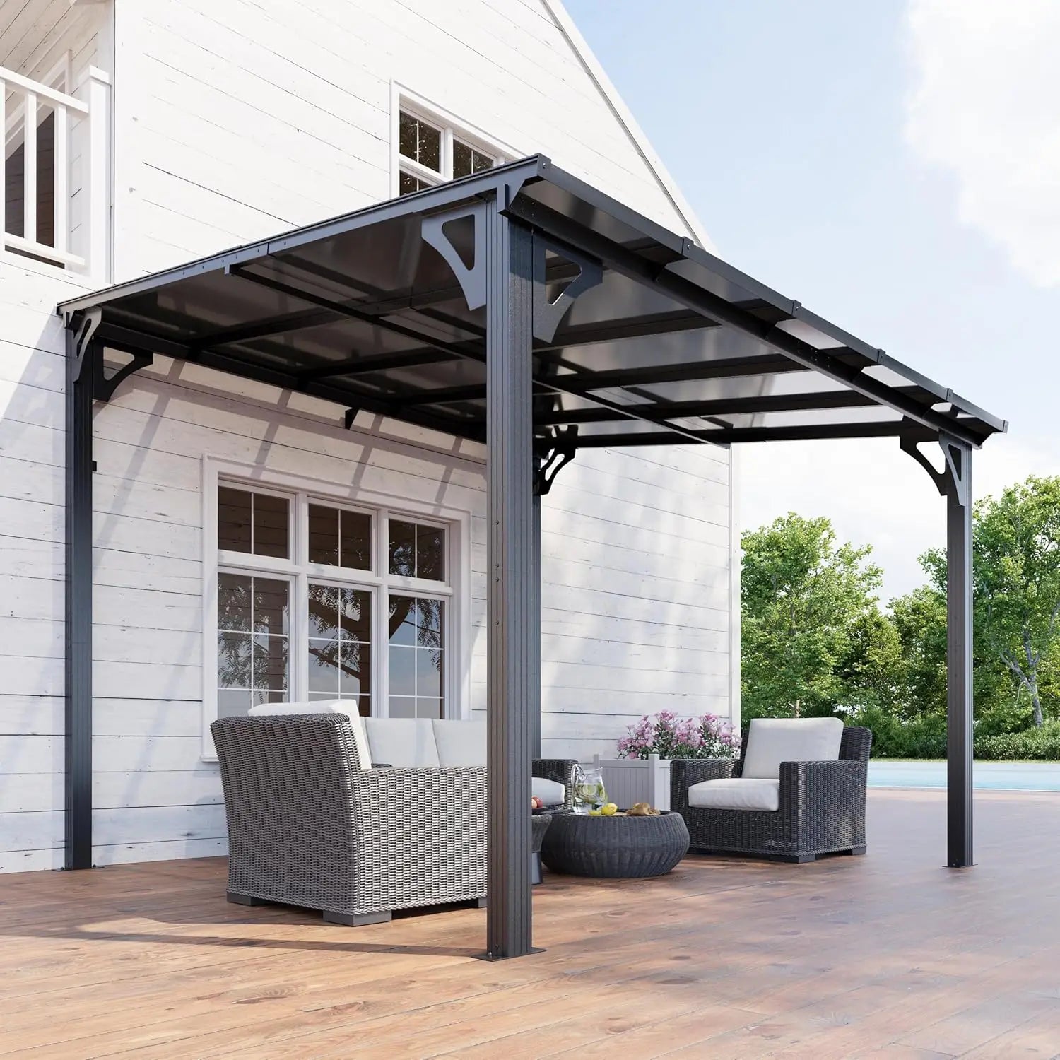 10x14 FT Lean To Gazebo, Pergolas and Gazebos Clearance, Awnings for Patio Covers for Shade and Rain Outdoor Gazebo