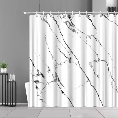 Gray Golden Crackle Marble Shower Curtain Set Modern Creative Marble Texture Fabric Bathroom Decor Curtain and Non-Slip Bath Mat