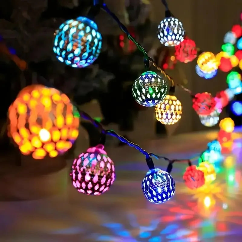 Solar Moroccan Ball String Lights LED Solar Outdoor Fairy Lamp Hanging Festival for Garden Christmas Wedding Halloween Decor