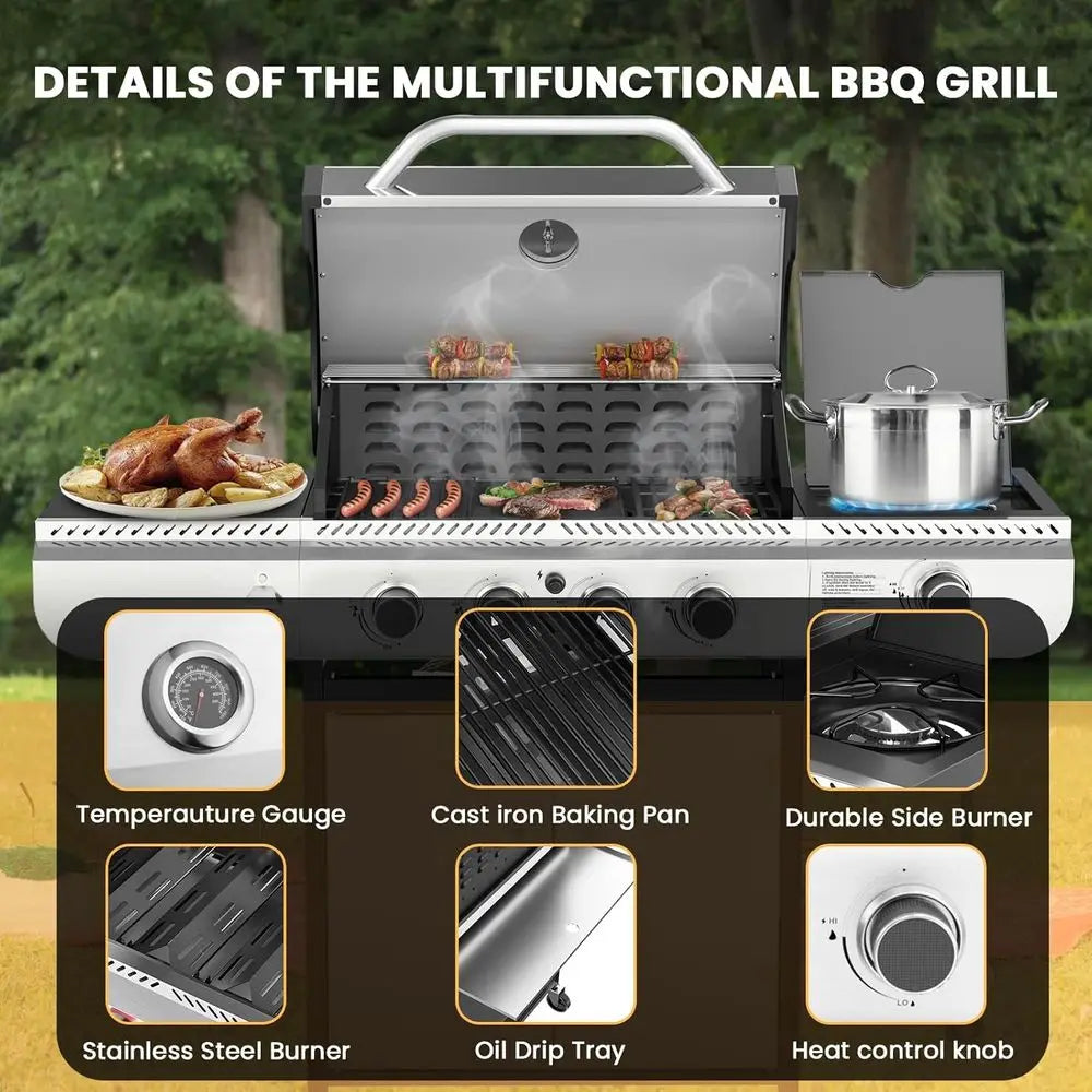 4-Burner Gas BBQ Grill with Side Burner