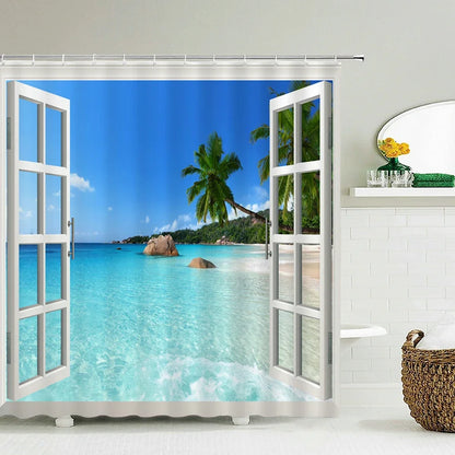 Seascape Beach Shower Curtains Bathroom Shower Curtain 3D Fabric Shower Curtain Waterproof Shower Curtain Cortina de Ducha