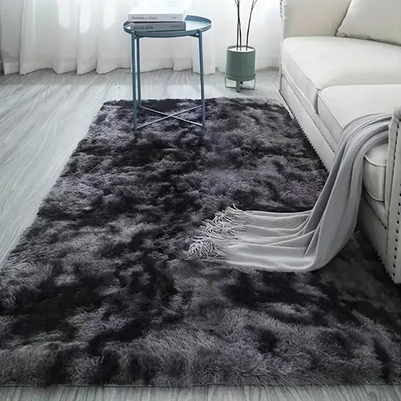 Round fluffy plush carpet - Soft and fluffy, dyed solid dark color, anti-slip, machine washable - Perfect for living room, sofa,