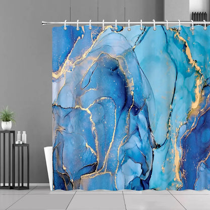 Gray Golden Crackle Marble Shower Curtain Set Modern Creative Marble Texture Fabric Bathroom Decor Curtain and Non-Slip Bath Mat