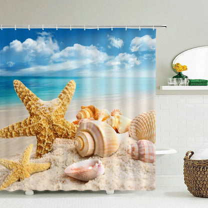 Seascape Beach Shower Curtains Bathroom Shower Curtain 3D Fabric Shower Curtain Waterproof Shower Curtain Cortina de Ducha