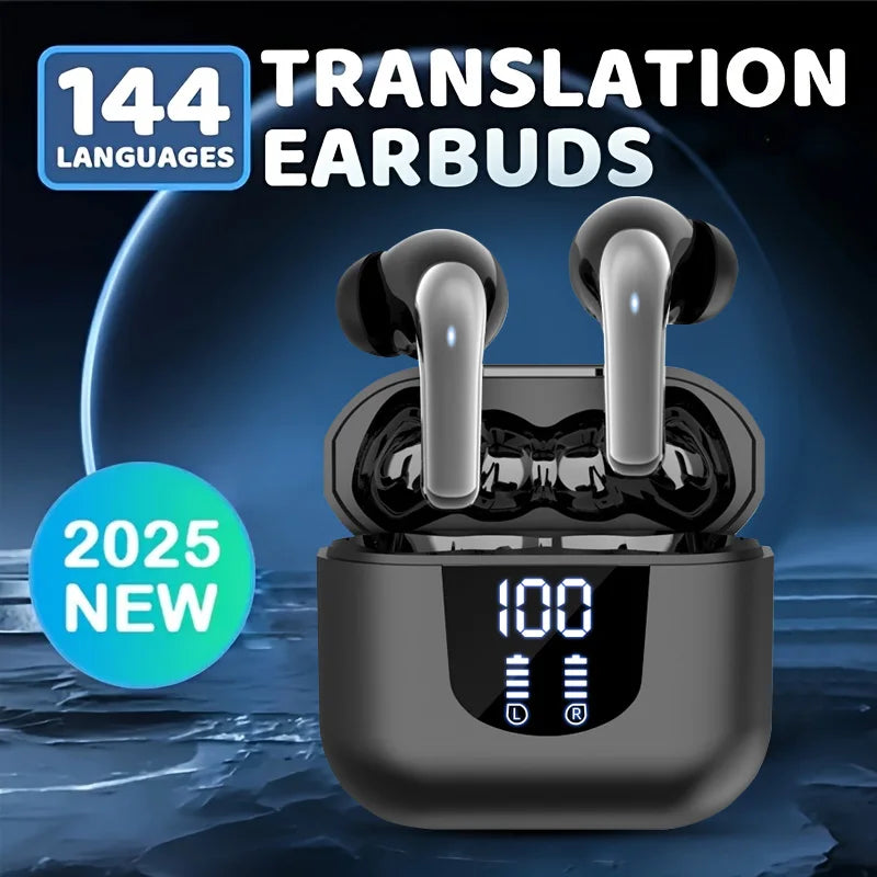 144 language instant translation 2025 new cross-border Bluetooth earphones with true wireless digital display screen,
