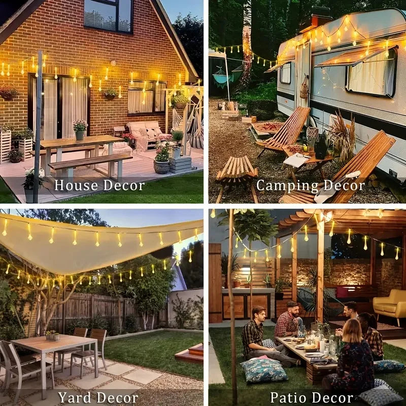 Solar LED String Lights Teardrop Water Drop Design 8 Modes Outdoor Christmas Decor for Garden Yard Wedding Courtyards Porches