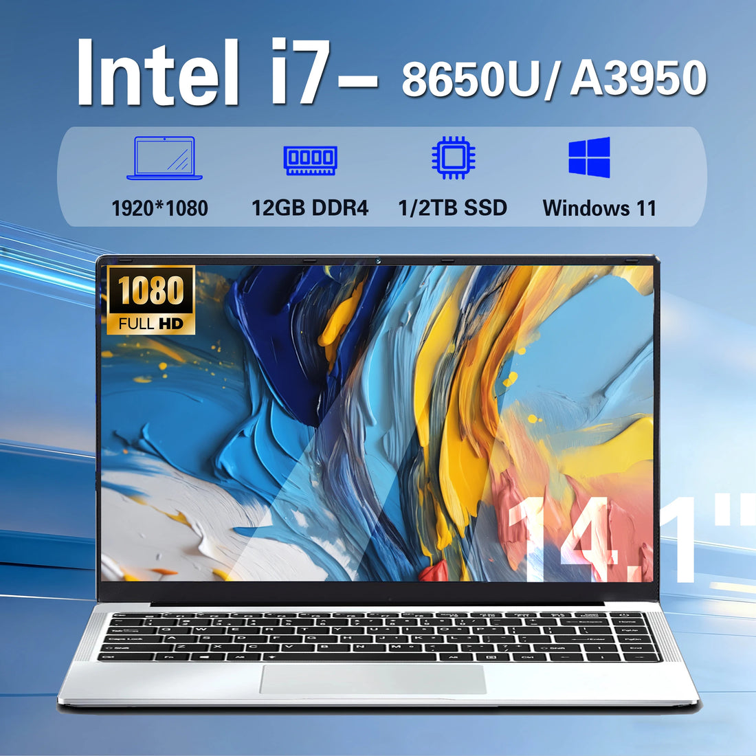 Windows 11 14.1 inch Laptop Computer intel i7-8650U Intel A3950 Laptops 1080P 12GB RAM 1TB 2TB SSD Portable i7 Laptop Notebook
