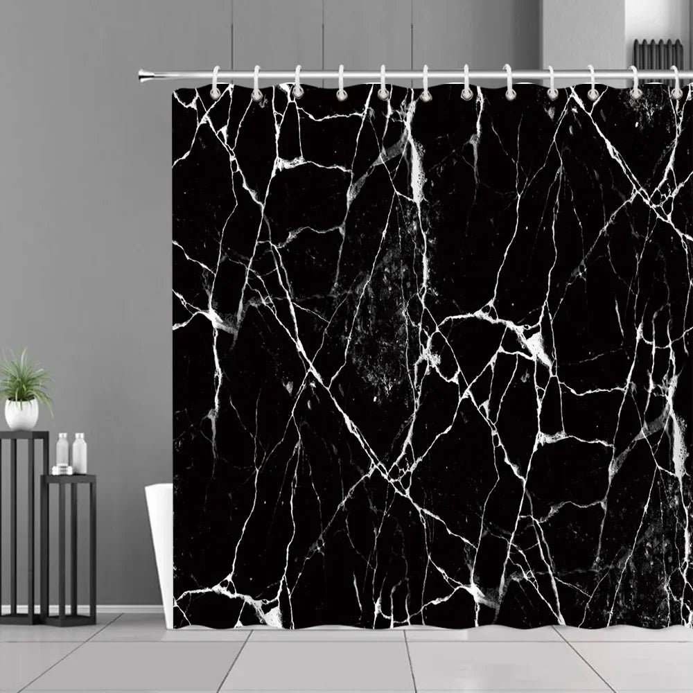 Gray Golden Crackle Marble Shower Curtain Set Modern Creative Marble Texture Fabric Bathroom Decor Curtain and Non-Slip Bath Mat