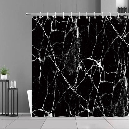 Gray Golden Crackle Marble Shower Curtain Set Modern Creative Marble Texture Fabric Bathroom Decor Curtain and Non-Slip Bath Mat