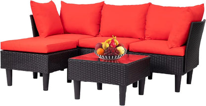 Patio Furniture Sets 5 Pieces Outdoor Wicker Conversation Set Sectional Sofa Rattan Chair for Outdoor Backyard Porch Poolside B