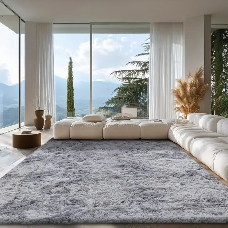 Round fluffy plush carpet - Soft and fluffy, dyed solid dark color, anti-slip, machine washable - Perfect for living room, sofa,