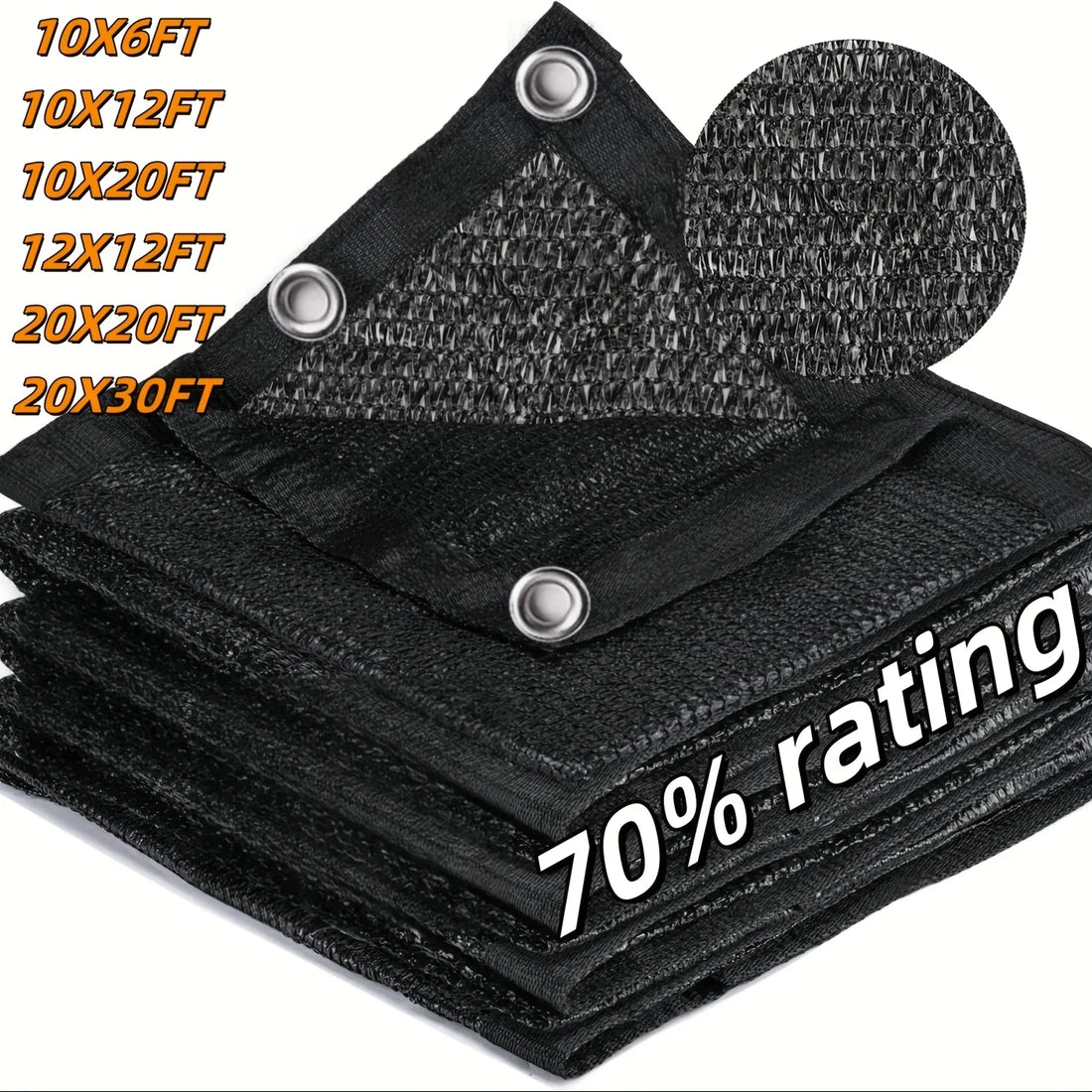 70% Sun Block Shade Cloth Net Mesh, Sun Shade Netting Sunblock Fabric with Grommets for Plants Heat Protection Patio Outdoor