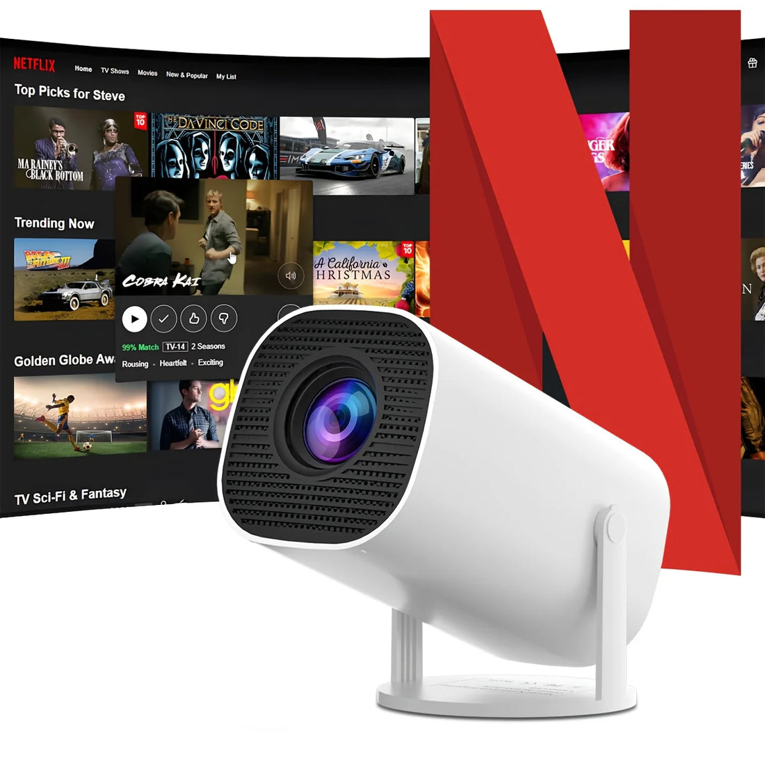 Mini Projector Support 4k and Native 1080P with Android 11, WiFi 6 &amp; BT 5.0 Support, Airplay and Miracast Compatible