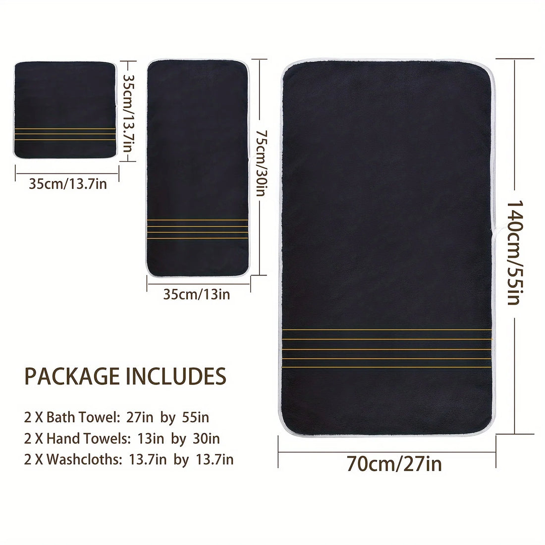 2/3/6/8 Pcs Bath Towel Set White &amp; Gray with Gold Accents, Soft Absorbent Premium Towels for Home, Hotel &amp; Bathroom