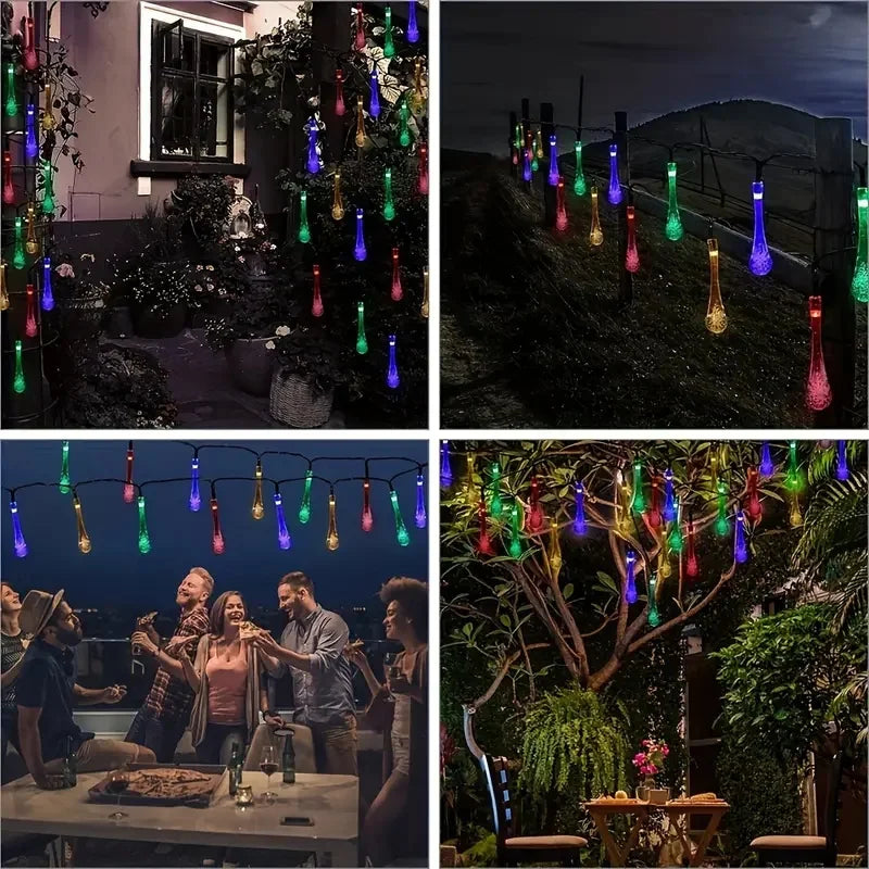 Solar LED String Lights Teardrop Water Drop Design 8 Modes Outdoor Christmas Decor for Garden Yard Wedding Courtyards Porches