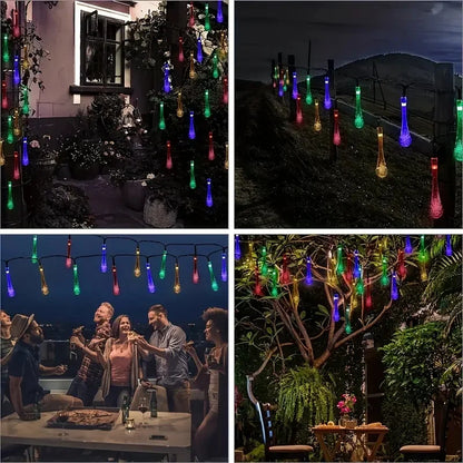 Solar LED String Lights Teardrop Water Drop Design 8 Modes Outdoor Christmas Decor for Garden Yard Wedding Courtyards Porches