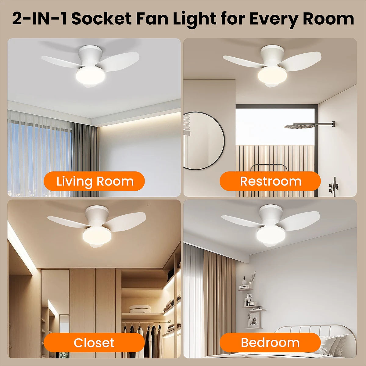 Mexllex Three Leaf Ceiling Fan with Light &amp; Remote Control, 6 Speed, Reversible Noiseless, Dimmable LED Chandelier for Bedroom